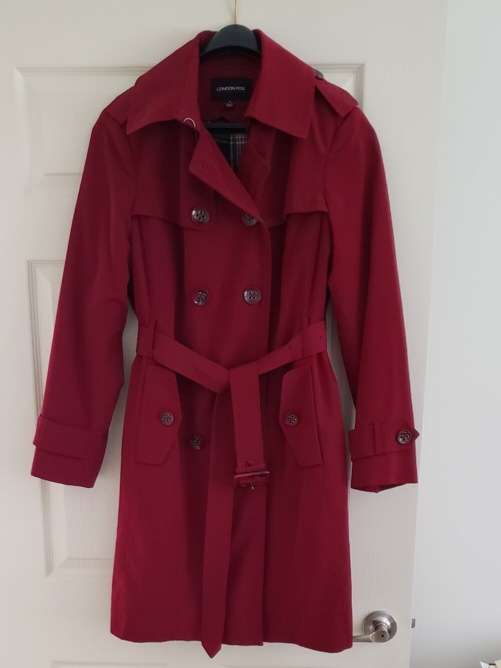 London Fog belted, lined trench coat - dark red